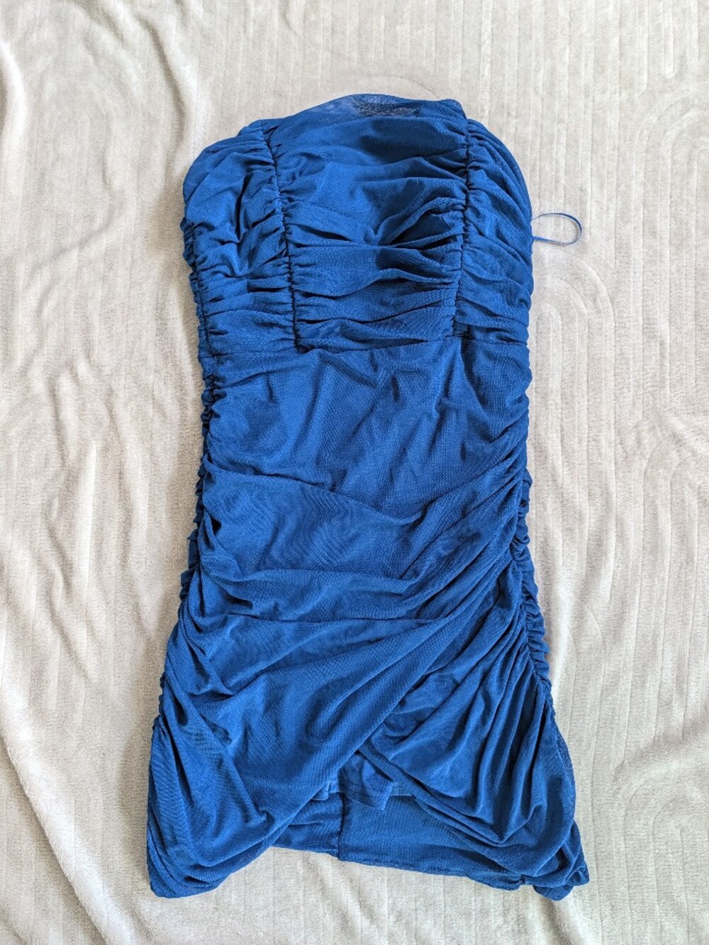 Strapless Royal Blue Ruched Mini Dress